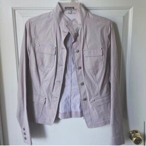 Tahari Pinstripe Trucker Jacket Beige Size S